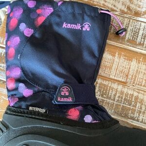Kamik Navy Kids' Winter Boot with Pink & Purple Dot Accents